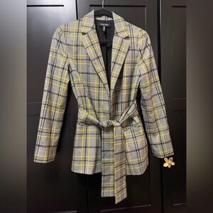 Ellen Tracy Gray and Yellow Plaid Blazer size 6 preppy collegiate office casual